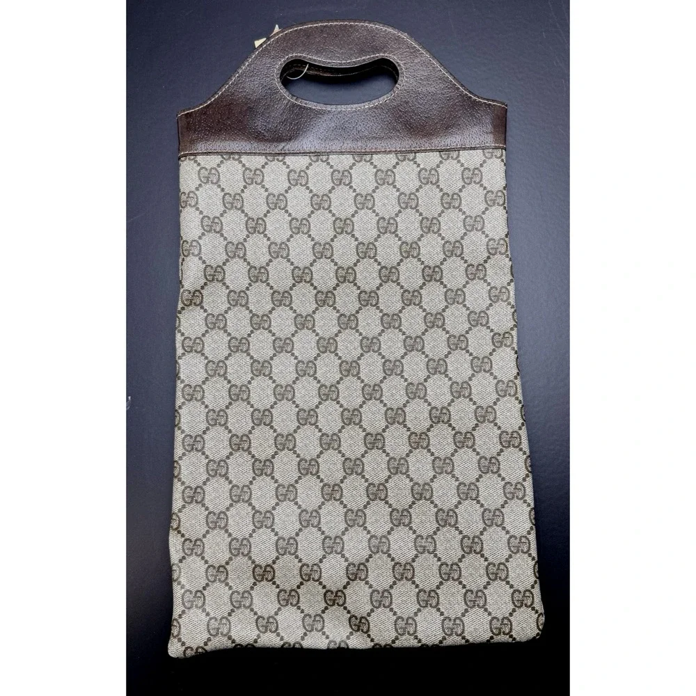 Vintage Gucci Bag Clutch Tote GG Monogram PVC Canvas & Leather w Orig Paper Tag